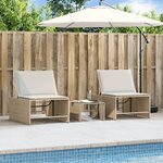 vidaXL Chaises longues lot de 2 avec table beige résine tressée