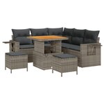 Ensemble de Canapés de Jardin 8 pièces avec Coussins Gris Poly Rattan Acacia