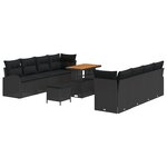 Ensemble de canapés de jardin 11 pièces avec coussins en rotin synthétique noir