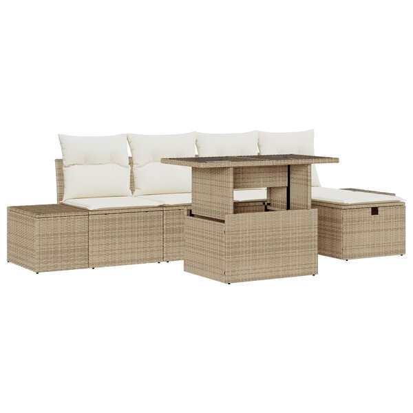 vidaXL Ensemble de canapé de jardin 6 pièces avec coussins Beige Poly Rotin