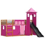 vidaXL Lit superposé avec toboggan et rideaux rose 90x190 cm
