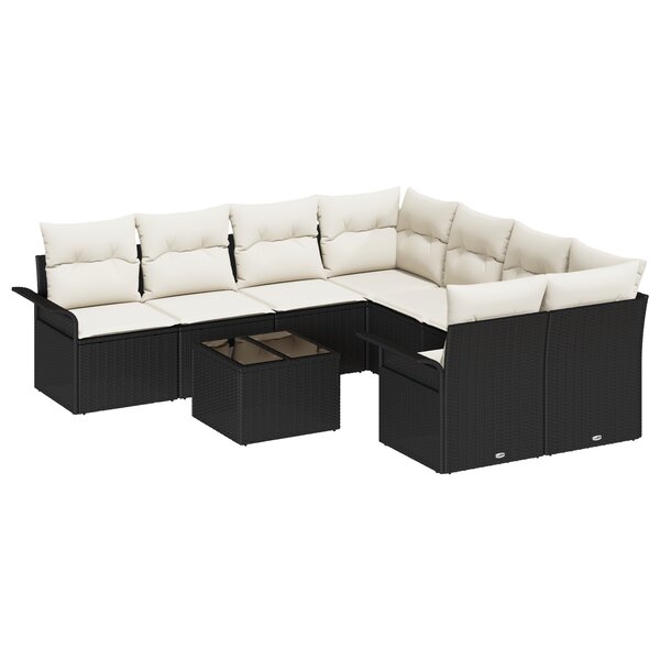 vidaXL Ensemble de Canapé de Jardin de 9 Pièces avec Coussins - Osier Poly Noir