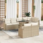vidaXL Ensemble de Canapé de Jardin 9 Pièces avec Coussins Beige Rotin Poly