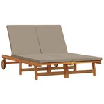 Transat double vidaXL avec roulettes et coussin en bois d'acacia