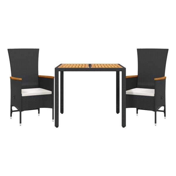 vidaXL Ensemble à manger de jardin avec coussins 3 Pièces Noir