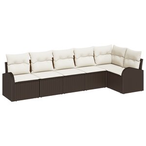 Ensemble de canapé de jardin 6 pièces avec coussins en rotin poly marron