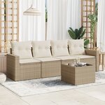 vidaXL Salon de jardin avec coussins 5 Pièces beige résine tressée