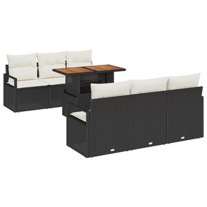 Ensemble de Canapés de Jardin de 7 Pièces avec Coussins en Rattan Poly Noir Acacia