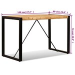 vidaXL Table à manger Bois de manguier brut 120 cm