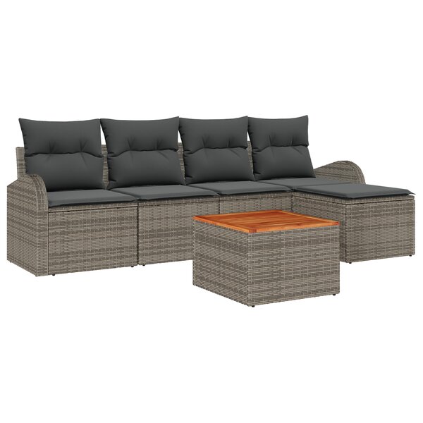 Ensemble de canapé de jardin 6 pièces avec coussins Gris Poly Rotin Acacia