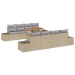 vidaXL Set de salle à manger de jardin 9 pièces avec coussins Beige Poly Rattan Acacia