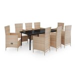 vidaXL Ensemble de salle à manger de jardin avec coussins 9 Pièces Beige