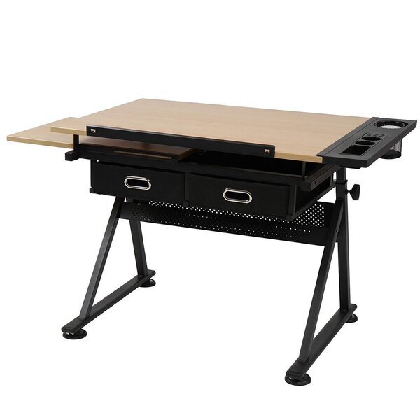 Table à dessin et tabouret avec plateau inclinable 115 cm et commode avec 2 tiroirs architectes ingénierie techniciens beige 0501026