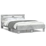 vidaXL Cadre de lit avec LED sans matelas gris béton 135x190 cm
