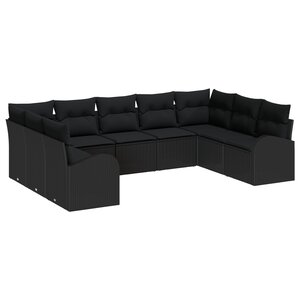 Ensemble de canapé de jardin vidaXL 9 pièces avec coussins en rotin poly noir