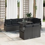Ensemble de canapé de jardin 9 pièces avec coussins en poly rotin noir