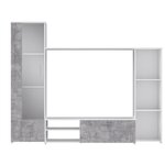 Meuble TV paroi murale - Blanc mat et béton clair - porte vitrée + 5 niches - 220 4 x 41 3 x 177 5 cm - PILVI