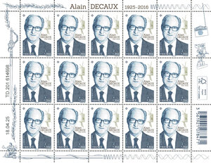 Feuille de 15 timbres - Alain Decaux (1925-2016) - Lettre verte