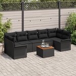 Set de Canapé de Jardin 8 pièces avec Coussins Noir Poly Rattan Acacia