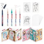Edding Acrylique Manga Set Pack de 4 Feutres 5300 + 1 Feutre 1800 + 6 Cartes Vierges + 3 Gabarits + 1 Livret avec Instructions - Couleurs Assorties