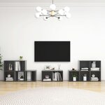 vidaXL Ensemble de meubles TV 8 Pièces Gris brillant Bois d'ingénierie