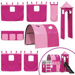 vidaXL Lit superposé avec toboggan et rideaux rose 90x190 cm