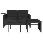 vidaXL Salon de jardin 3 Pièces avec coussins noir résine tressée