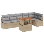 Ensemble de Canapés de Jardin 7 Pièces avec Coussins Beige Poly Rotin