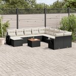 vidaXL Salon de jardin 12 Pièces avec coussins noir résine tressée
