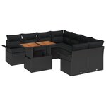 vidaXL Set de Sofa de Jardin 9 Pièces avec Coussins Noir Poly Rattan Acacia