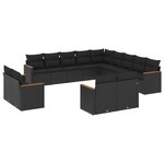 vidaXL Salon de jardin avec coussins 13 Pièces noir résine tressée