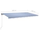 vidaXL Auvent manuel rétractable avec LED 600x300 cm Bleu et blanc