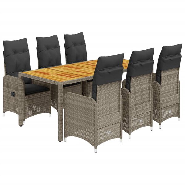 vidaXL Ensemble de bistro de jardin 7 Pièces coussins gris poly rotin