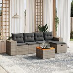 vidaXL Salon de jardin 6 Pièces avec coussins gris résine tressée