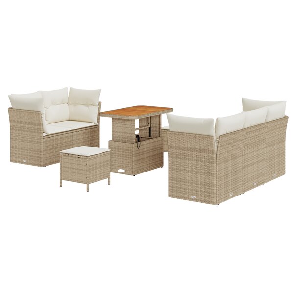 Ensemble de canapé vidaXL 8 pièces avec coussins Beige Poly Rattan Acacia