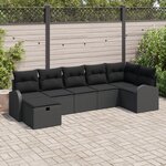 vidaXL Ensemble de Canapés de Jardin 7 Pièces avec Coussins Noir Poly Rattan
