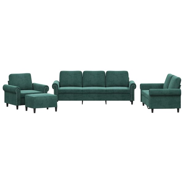 vidaXL Ensemble de canapés 4 Pièces avec coussins Vert foncé Velours