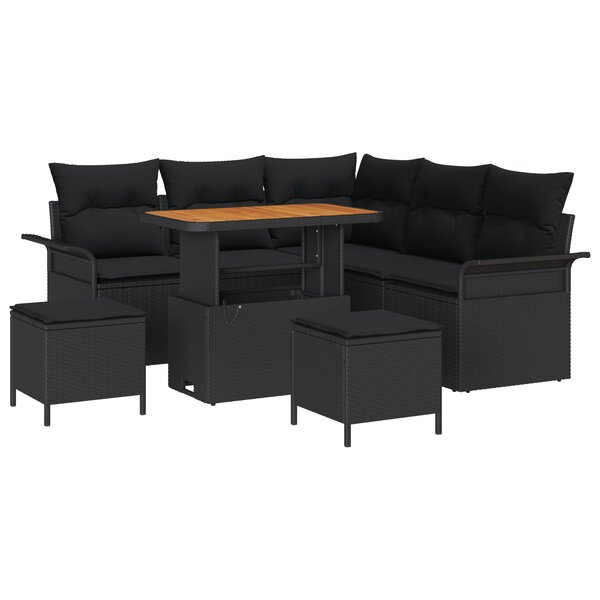Ensemble de Canapés de Jardin 8 pièces avec Coussins Rattan Poly Noir Acacia