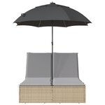 vidaXL Chaise longue double avec coussins et parasol beige poly rotin