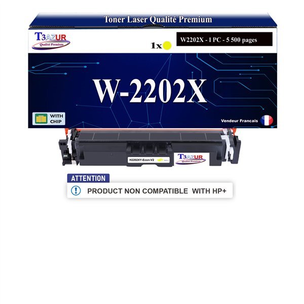 T3AZUR - 220X/220A Toner compatible avec W2202X / W2202A compatible avec HP Color LaserJet Pro 4202  MFP 4302  4303 Jaune
