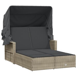 vidaXL Chaise longue double avec auvent et coussins gris clair rotin