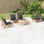 vidaXL Salon de jardin 5 Pièces avec coussins gris foncé bambou