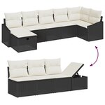 vidaXL Set de Canapé de Jardin 7 Pièces avec Coussins Noir Poly Rattan