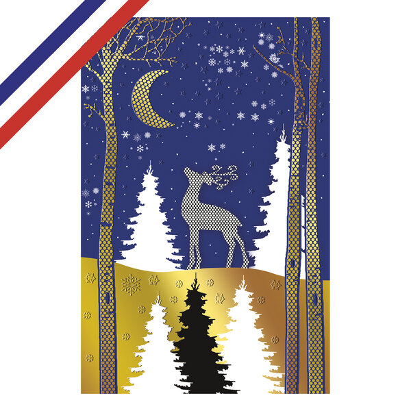 Carte double de vœux forêt et cerf