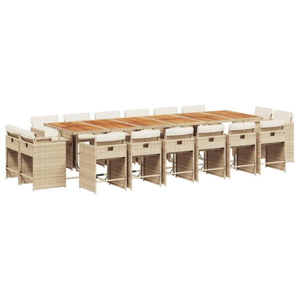 vidaXL Ensemble à manger de jardin et coussins 17 Pièces beige