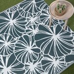 Tapis extérieur terrasse réversible - Tapis de jardin imperméable et résistant UV - Motif floral - Vert - 150x240 cm - HOMESCAPES