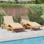 vidaXL Chaises longues 2 Pièces avec coussins et table Beige Bois d'acacia