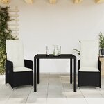vidaXL Ensemble de bistro de jardin 3 Pièces coussins noir poly rotin