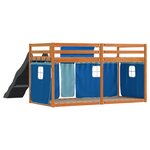 vidaXL Lit superposé avec toboggan et rideaux bleu 90x200 cm