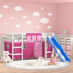 vidaXL Lit mezzanine enfants et rideaux rose 90x200cm bois pin massif